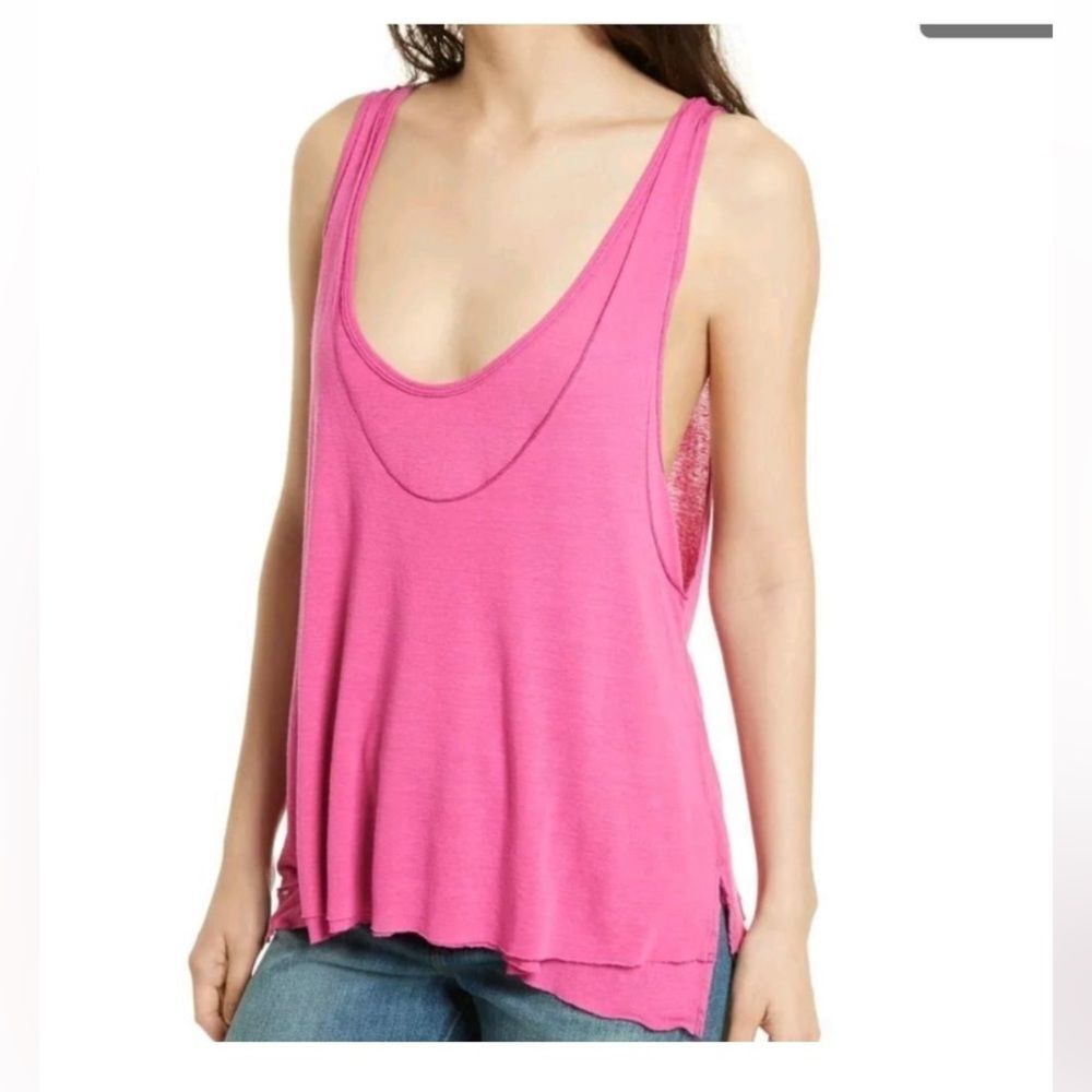 Women’s Pink Tank Top - Casual Layered Scoop Neck